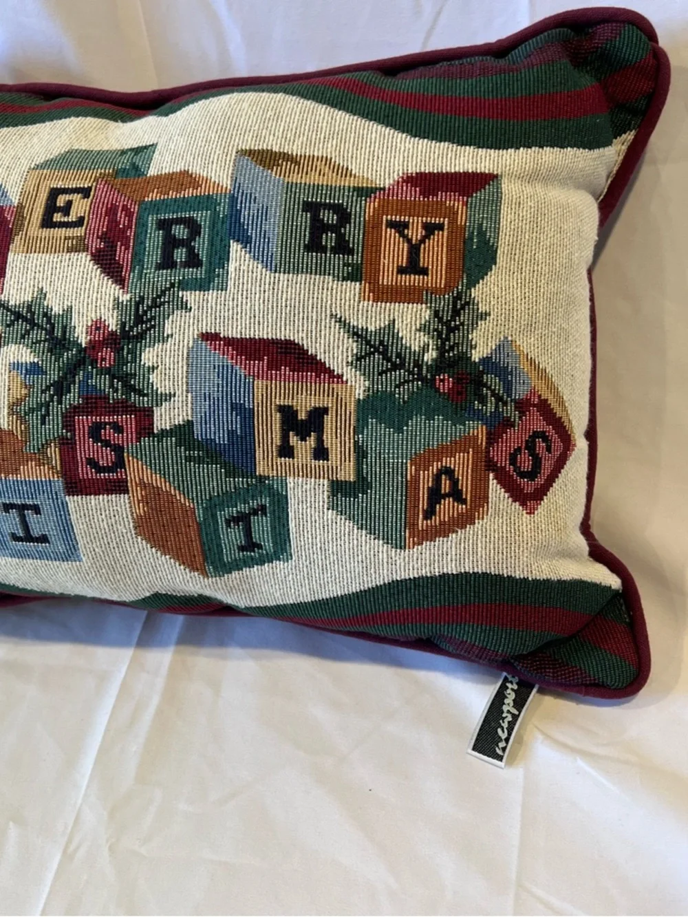 Vintage Christmas Tapestry Pillow Merry Christmas Holiday Decor